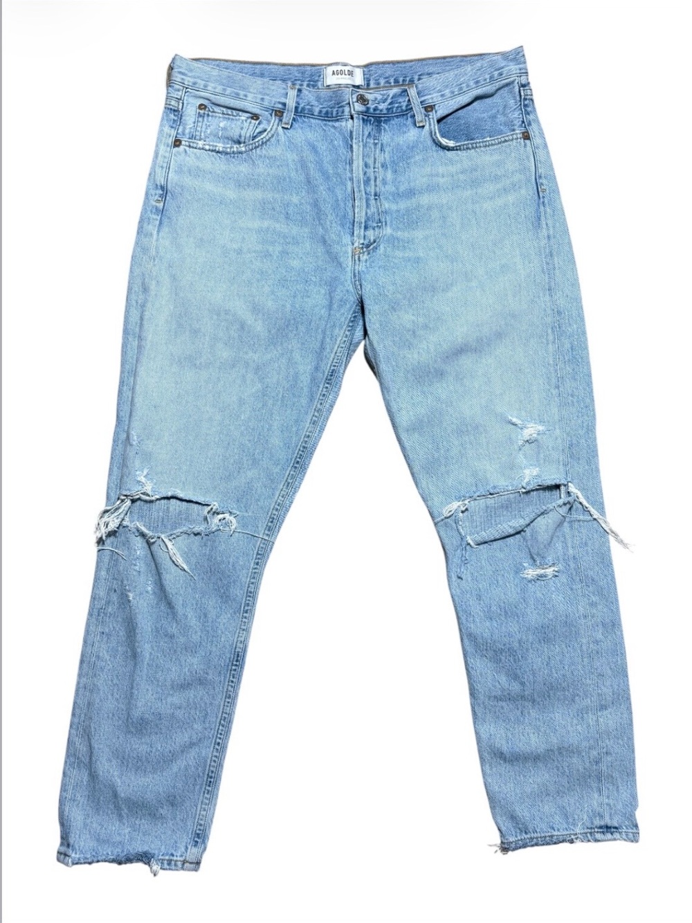 Agolde 100% Cotton Jamie High Rise Lightwash Distressed Jeans In Sz 32